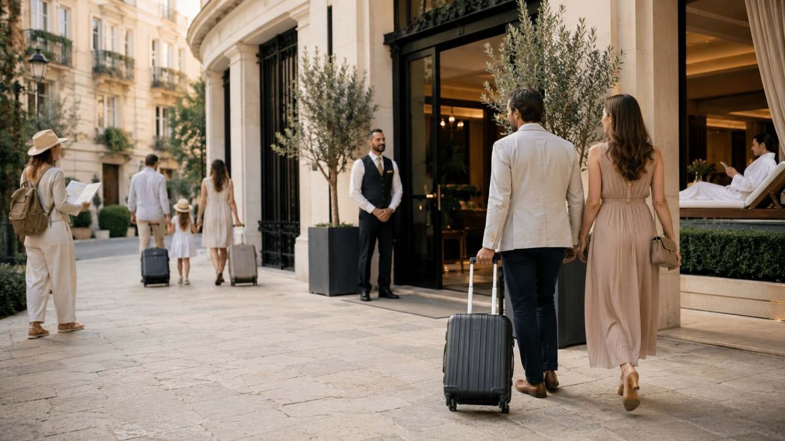 Voyageur comparant plusieurs hôtels sur un ordinateur pour choisir l’hébergement adapté à son objectif de voyage
